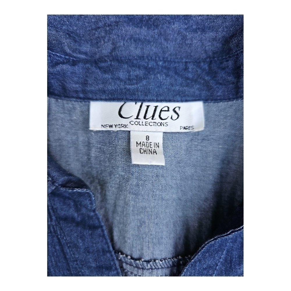 VINTAGE 90s Clues Collection Dark Wash Denim Dress  Size 8 - Picture 5 of 7